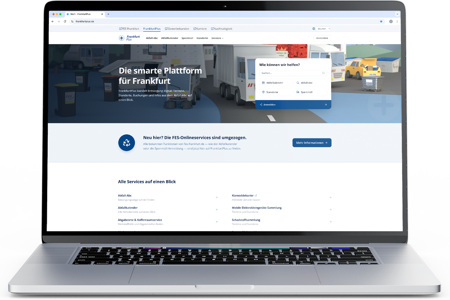 FrankfurtPlus-Website auf einem Laptop