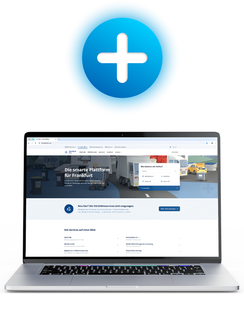 Bildmarke FrankfurtPlus auf einem Laptop