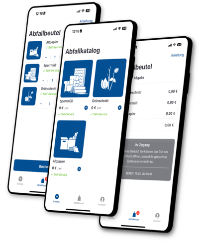 Drei Smartphone-Screens zeigen die Benutzeroberfläche der FES-MAEX-App