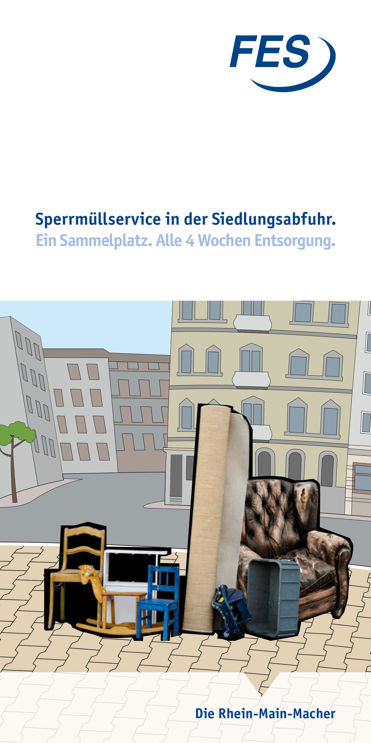 Infoplakat zur Siedlungsabfuhr von Sperrmüll in deutscher Sprache mit Text und Illustration