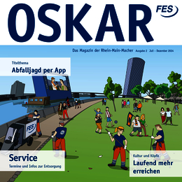 Logo ‚OSKAR‘ mit Illustration einer Parklandschaft mit spielenden Kindern – Ausgabe 2024/2