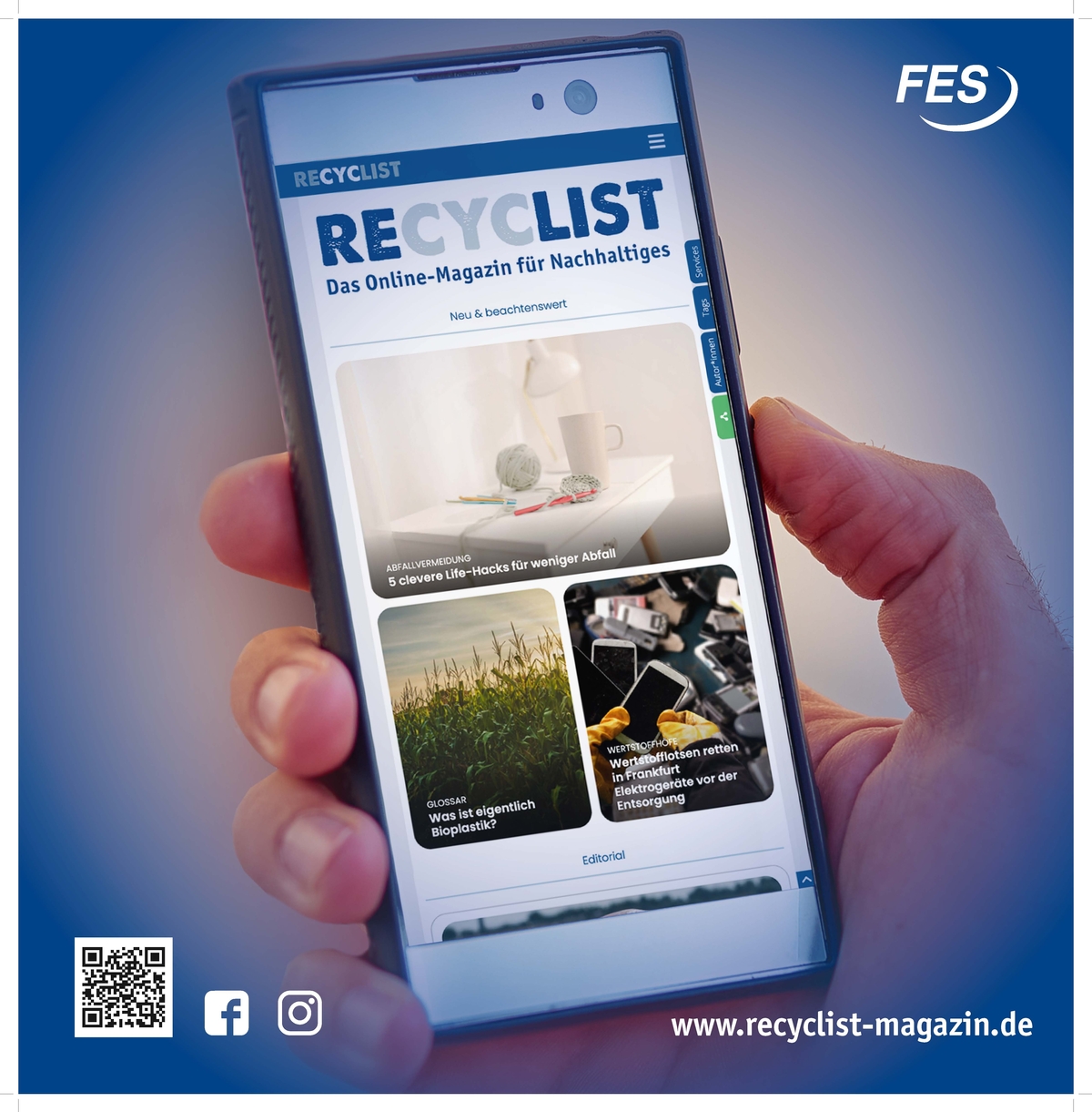 Werbeanzeige für die App „recyclist“, die auf einem Smartphone gezeigt wird.