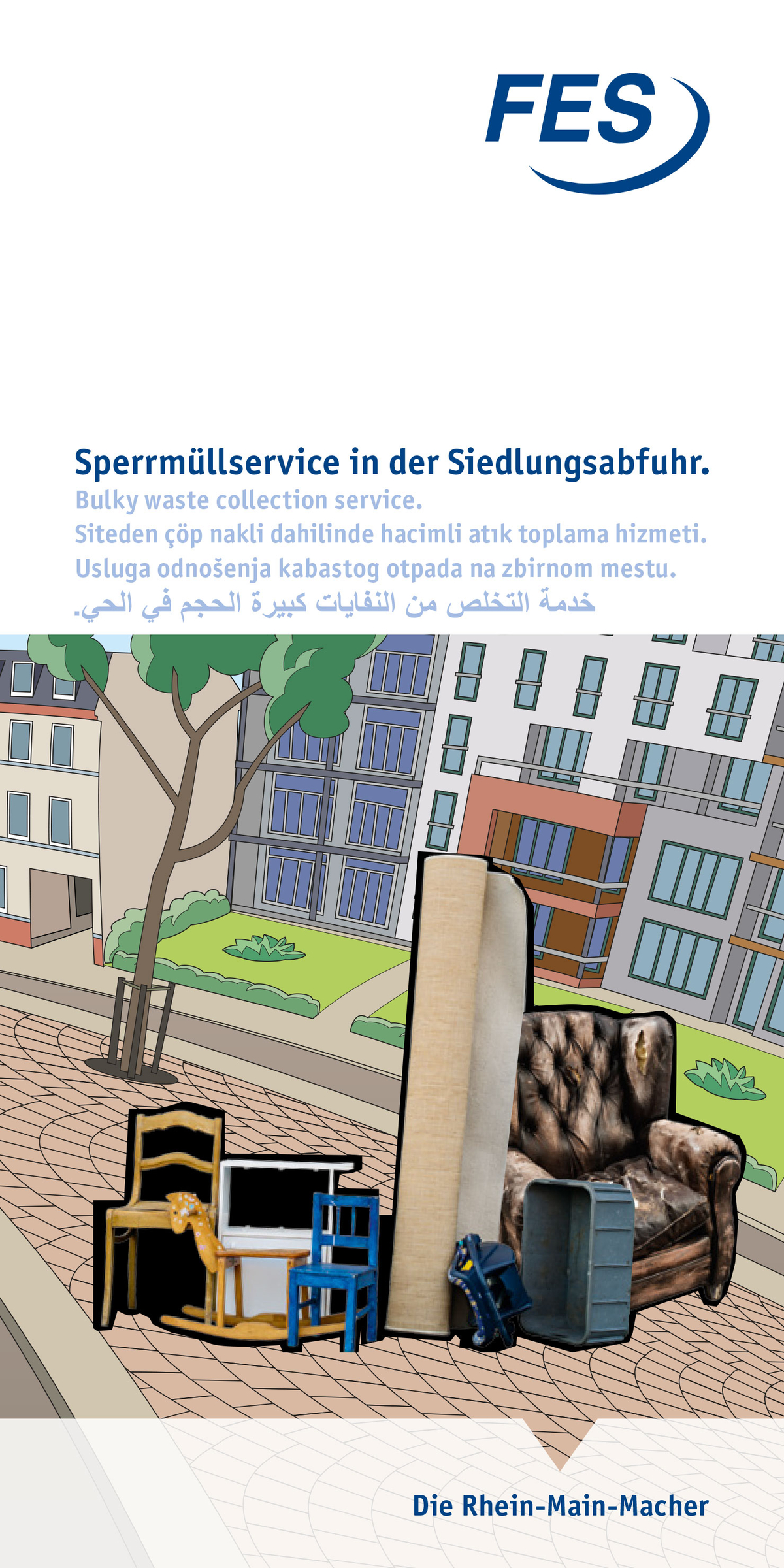 Infoplakat zur Siedlungsabfuhr von Sperrmüll mit Text und Illustration